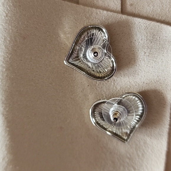 Silver Heart Stud Earrings - Picture 2 of 4